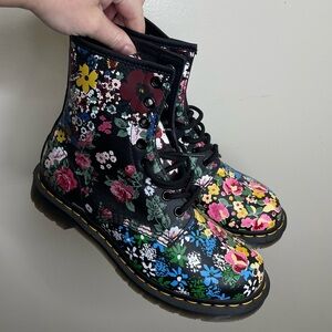 Dr. Martens Floral Combat Boots - Black Multi